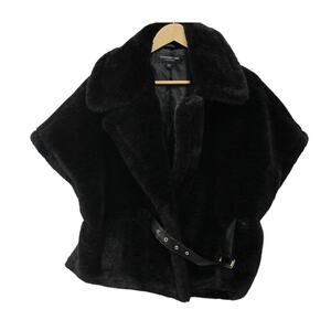Andrew Marc New York Black Faux Fur Belted Jacket NWT